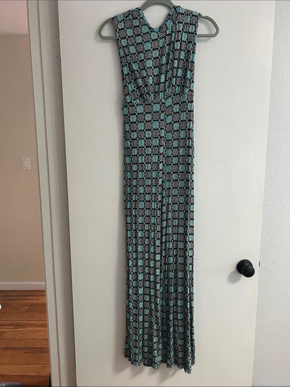 Free People Teal & Black Printed Sleeveless Jumpsuit